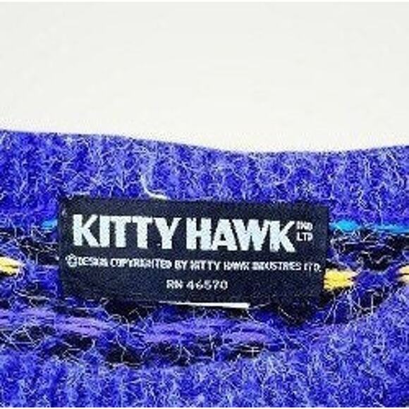 VTG PURPLE RETRO SWEATER 80s 90s Long EMBROIDERED CREST POCKET BY KITTYHAWK
 M - Picture 4 of 4